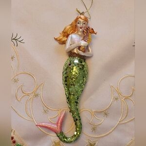 Mermaid Holding Seahorse Christmas Ornament Sequins & Glitter